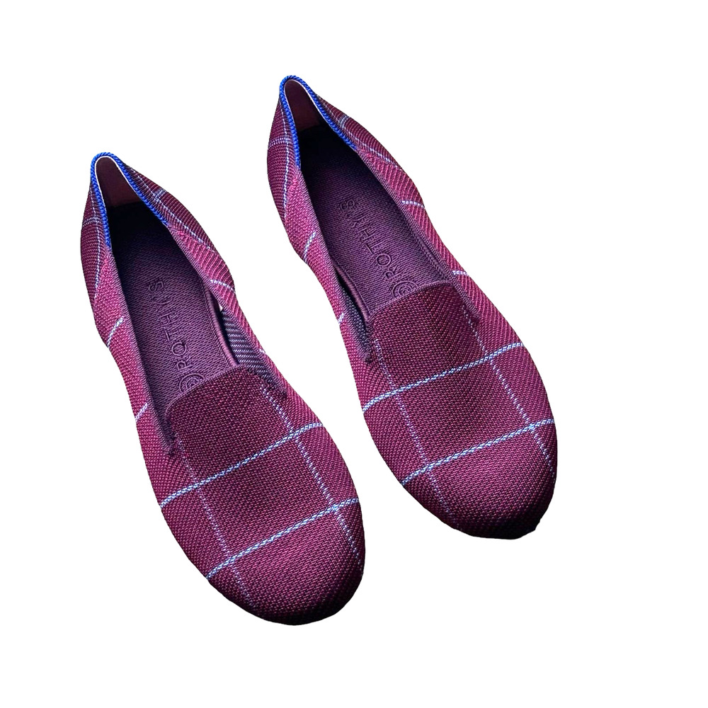 Rothy's The Plaid Slip On Loafer Lightweight Burgundy Grid Size W12.5 NWOB - Picture 7 of 10